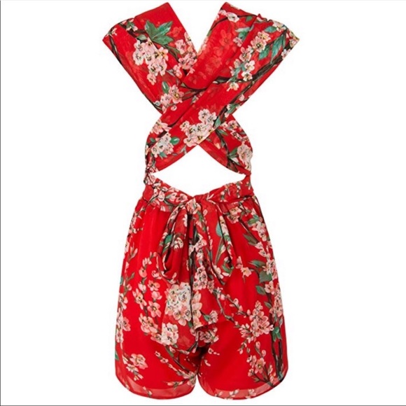 Red flora romper playsuit multiple ways to wear - Picture 2 of 5